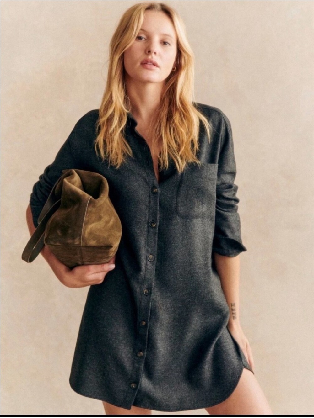 Sezane Sadie Button Down Wool Blend Shirt dress